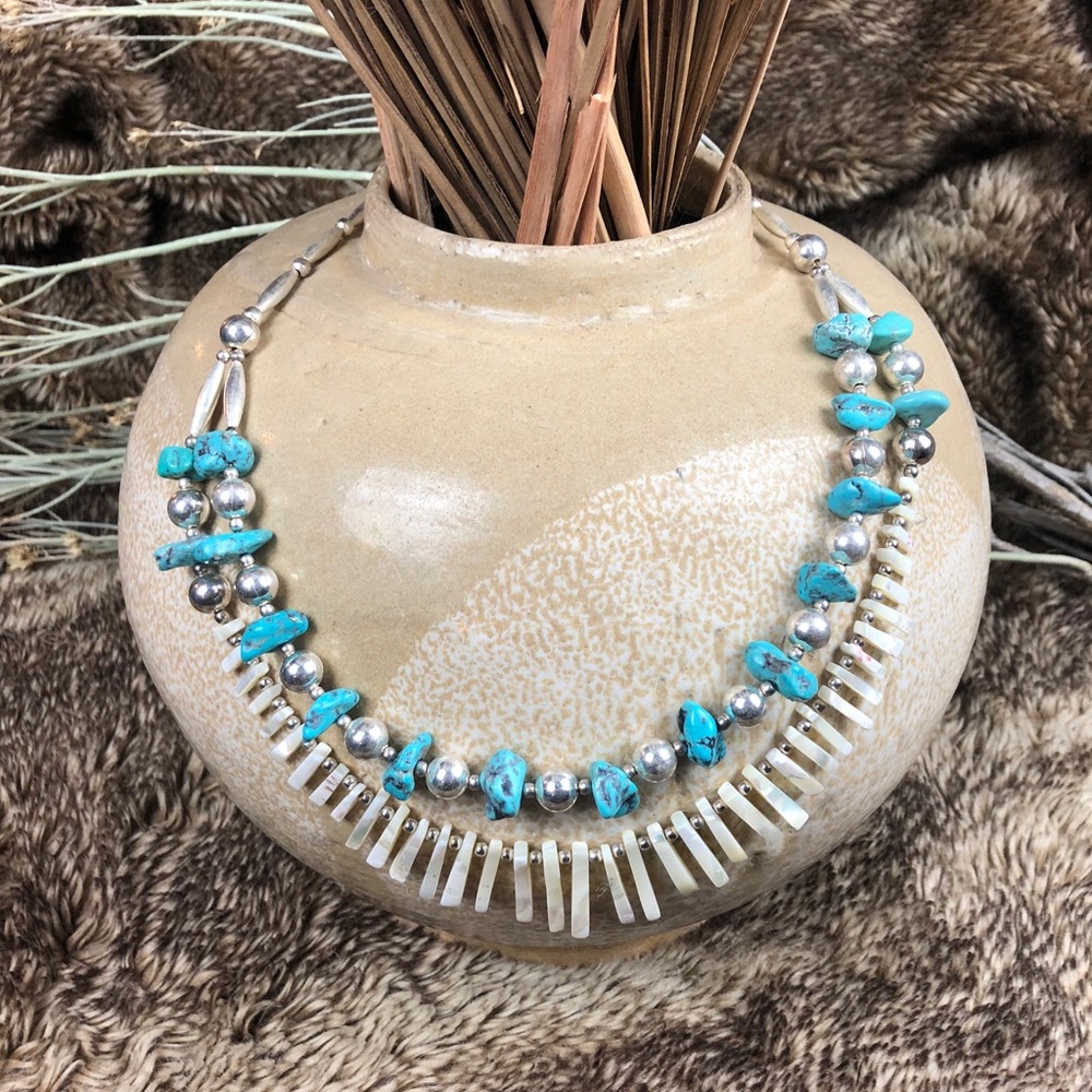 Vintage Native Turquoise and Abalone Necklace